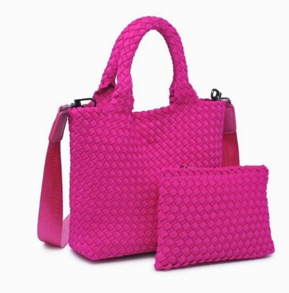 Sky's The Limit Woven Small Neoprene Crossbody Tote | Fuchsia
